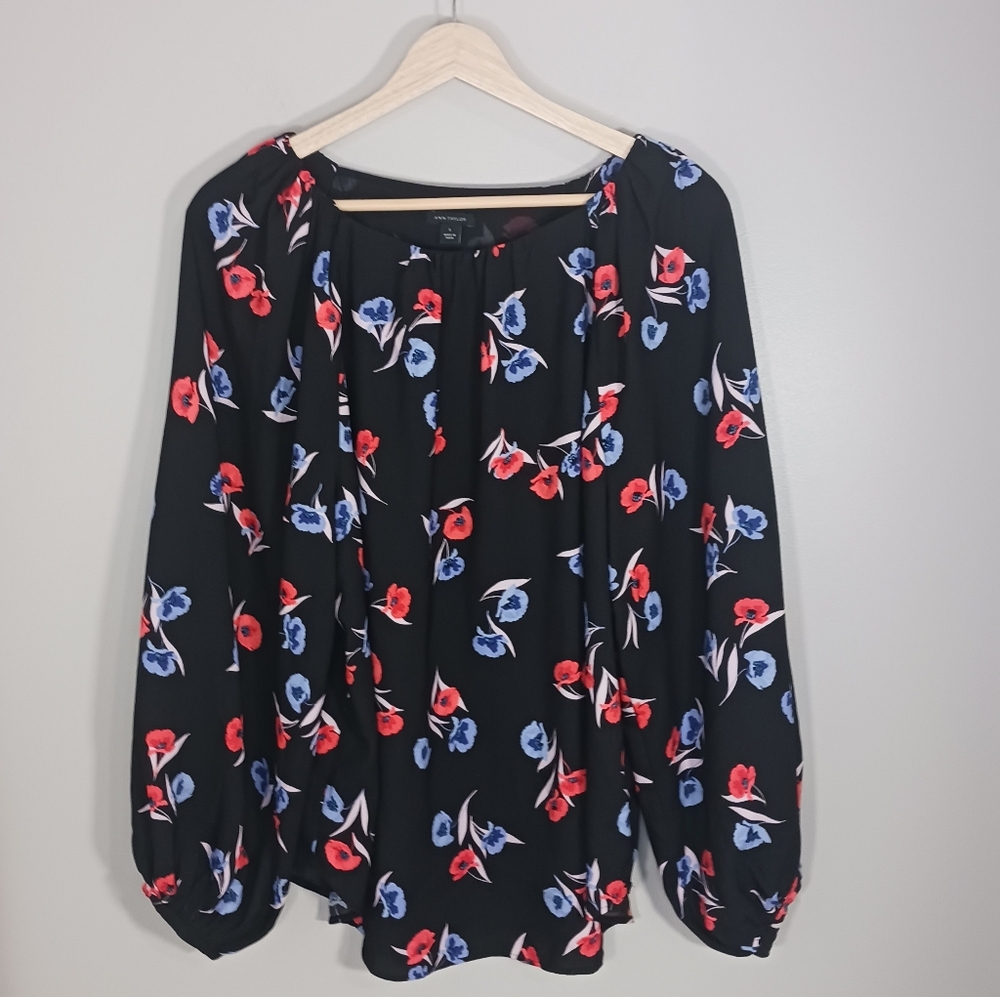 Ann Taylor Floral Cottagecore Boho Career Workwear Women's Blouse Size L